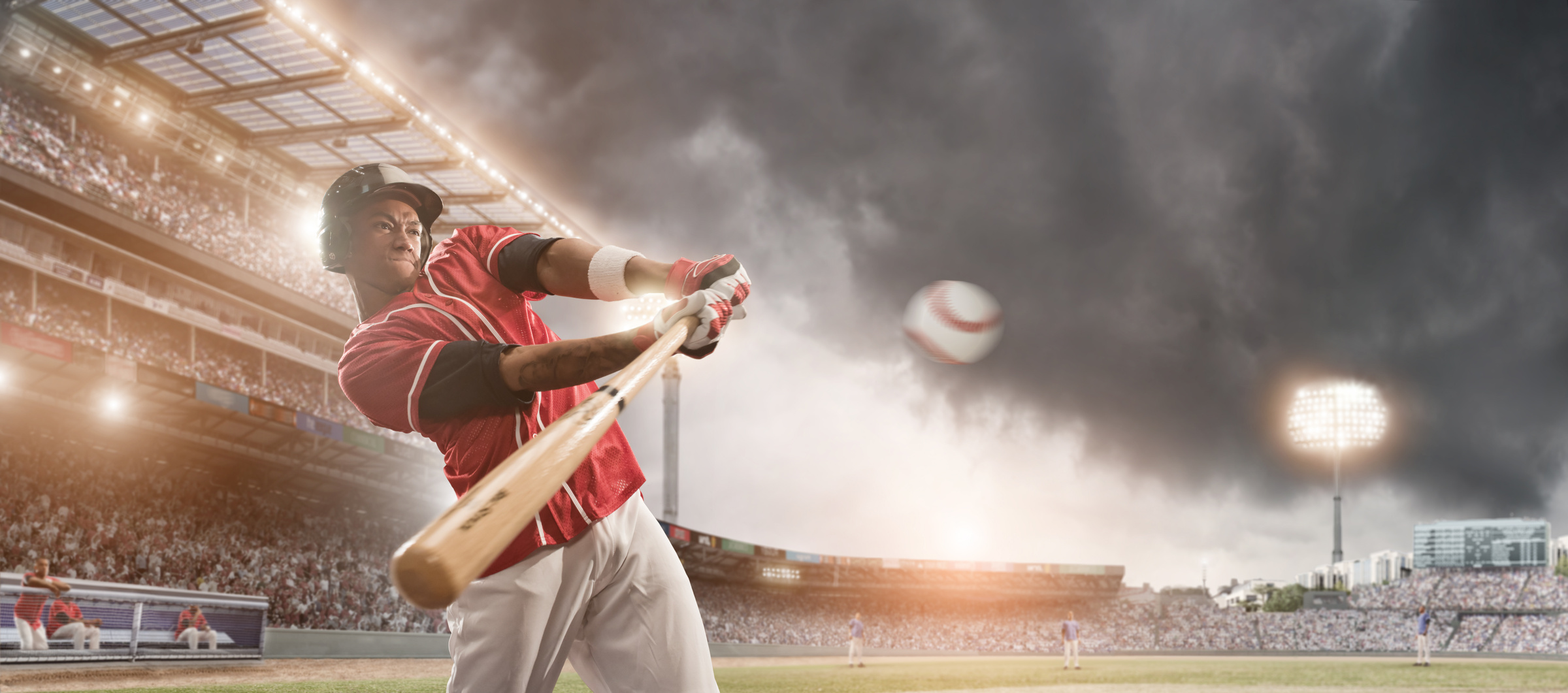 Baseball Player Hitting Ball