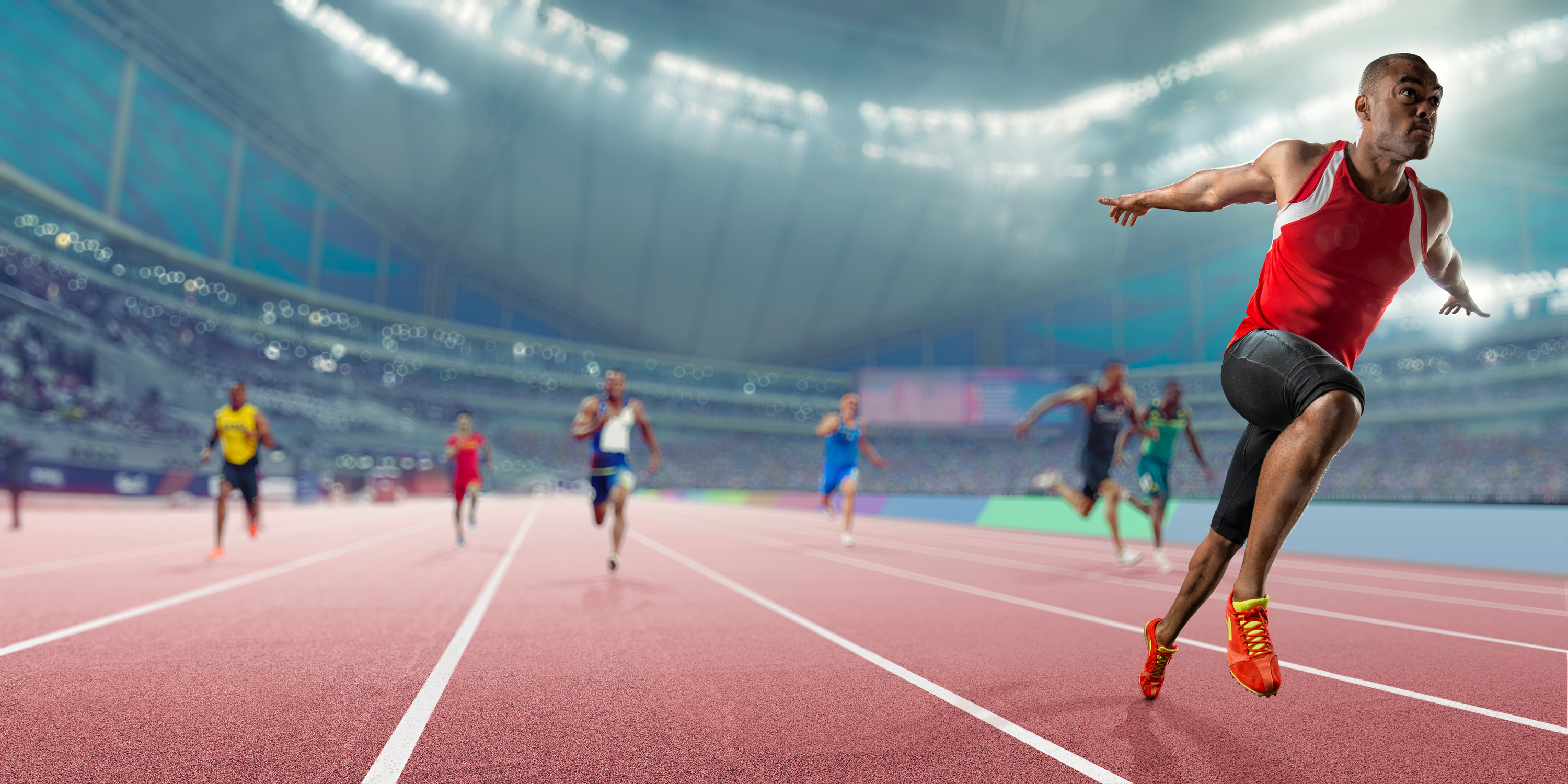 Champion Athlete Wins Sprint Race Competition In Indoor Track Event